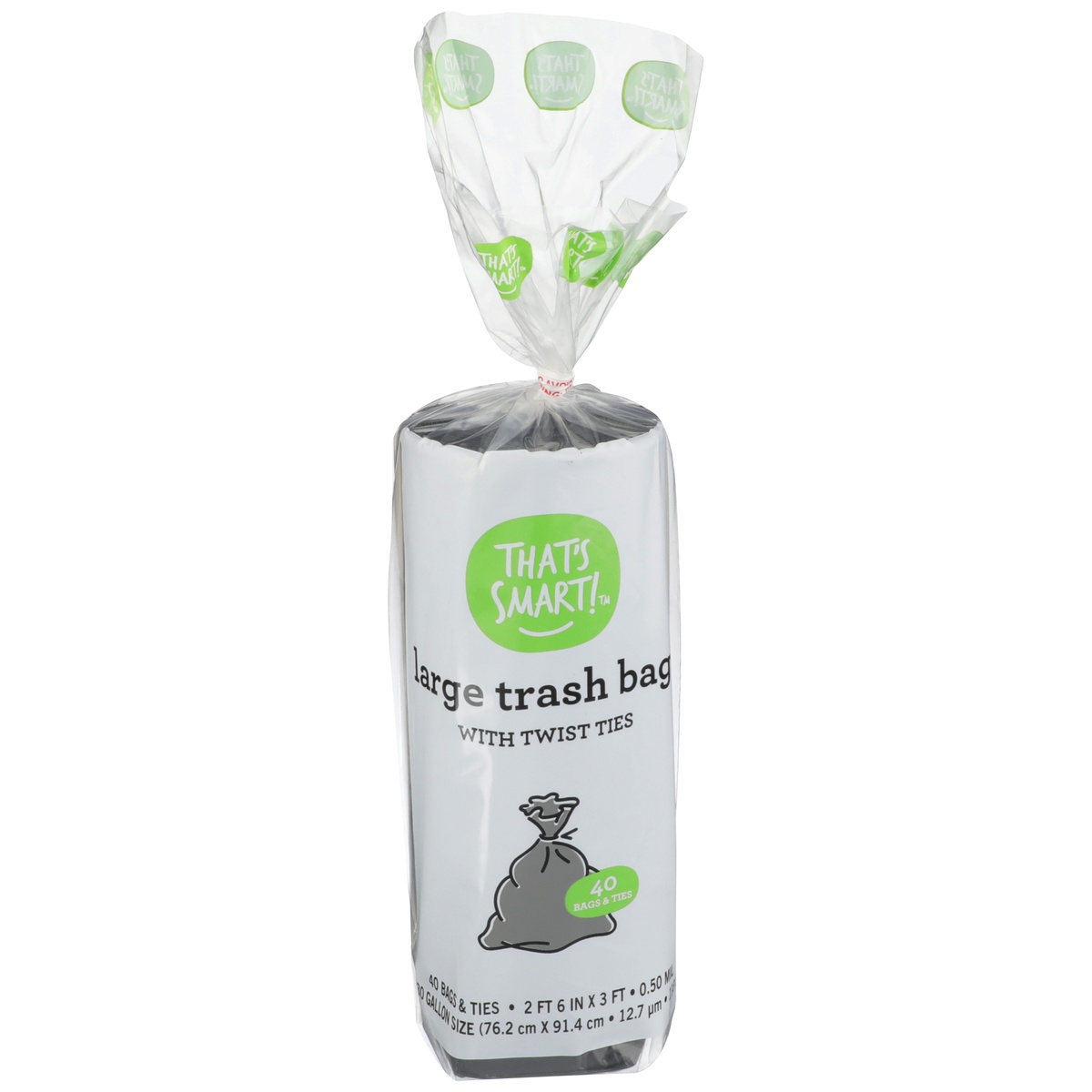 slide 1 of 1, That's Smart! Large Trash Bags With Twist Ties, 40 ct