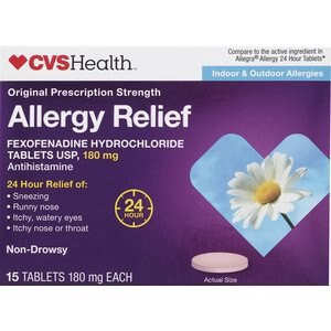 slide 1 of 1, Cvs Health 24Hr Non Drowsy Allergy Relief Fexofenadine Hcl Tablets, 15 Ct, 1 ct