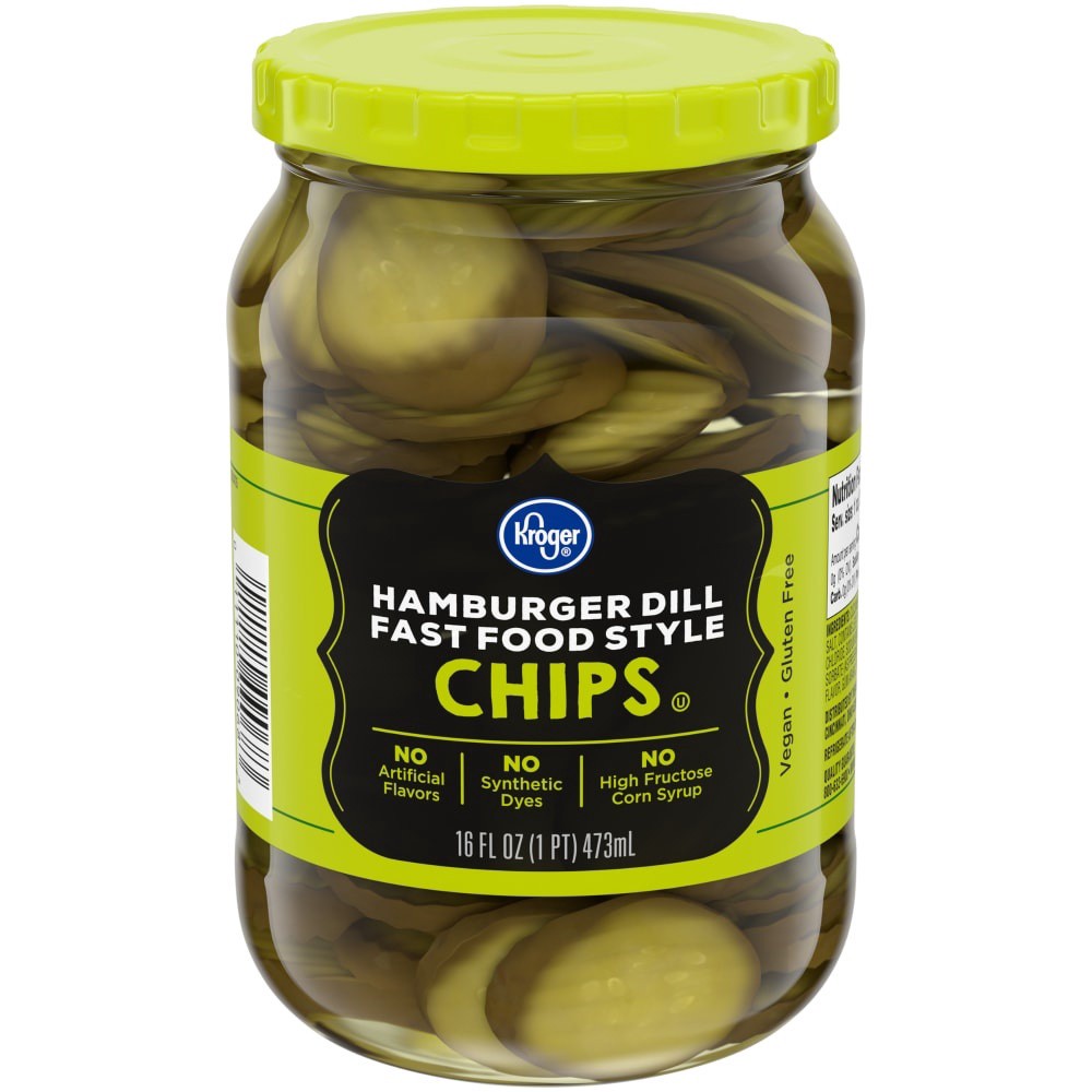 slide 2 of 3, Kroger Fast Food Style Hamburger Dill Pickle Chips, 16 fl oz