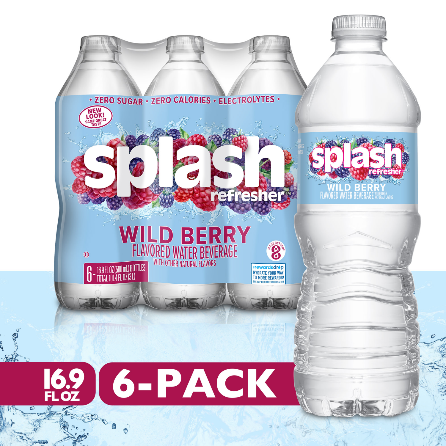 slide 1 of 8, Splash Refresher Wild Berry Flavored Water, 16.9 fl oz, 6 Pack, 6 ct