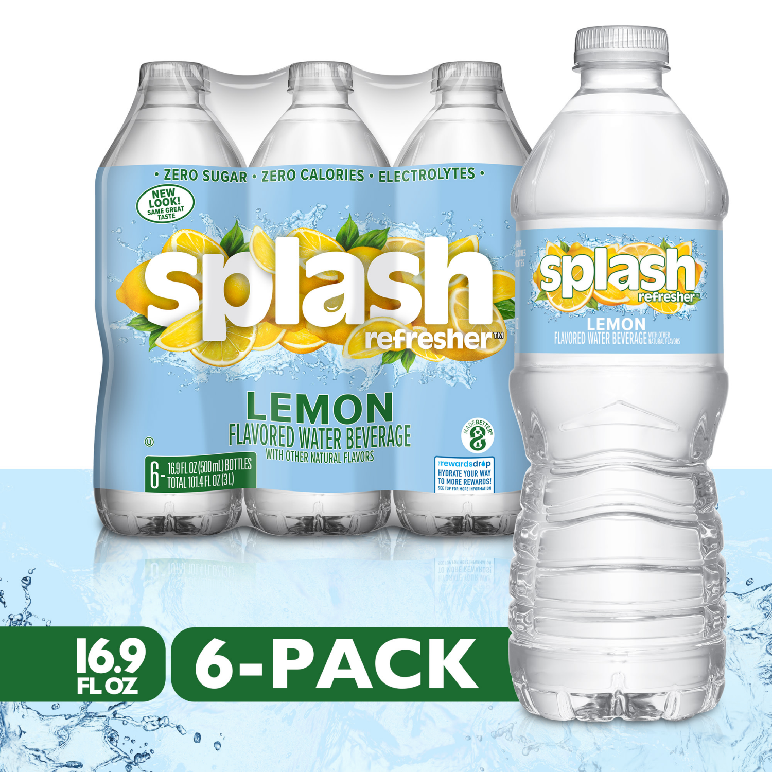 slide 1 of 8, Splash Refresher Lemon Flavored Water, 16.9 fl oz, 6 Pack, 6 ct