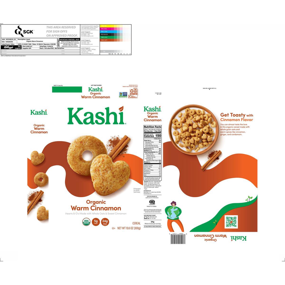 slide 3 of 13, Kashi Breakfast Cereal, Family Breakfast, Organic Fiber Cereal, Organic Warm Cinnamon Oat, 10.6oz Box (1 Box), 10.6 oz