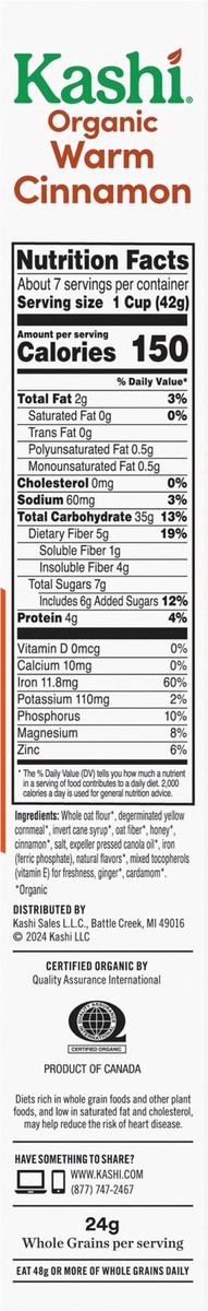 slide 13 of 13, Kashi Breakfast Cereal, Family Breakfast, Organic Fiber Cereal, Organic Warm Cinnamon Oat, 10.6oz Box (1 Box), 10.6 oz