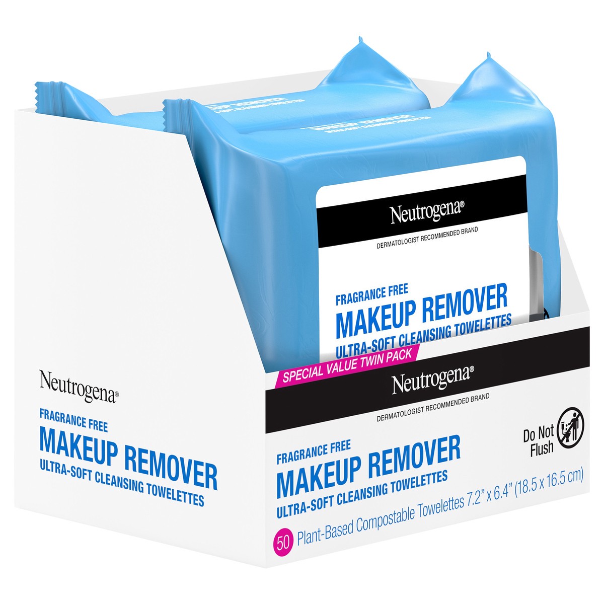 slide 7 of 10, Neutrogena Fragrance-Free Makeup Remover Wipes, Daily Facial Cleanser Towelettes, Gently Removes Oil & Makeup, Alcohol-Free Makeup Wipes, Twin Pack, 2 x 25 ct, 50 ct