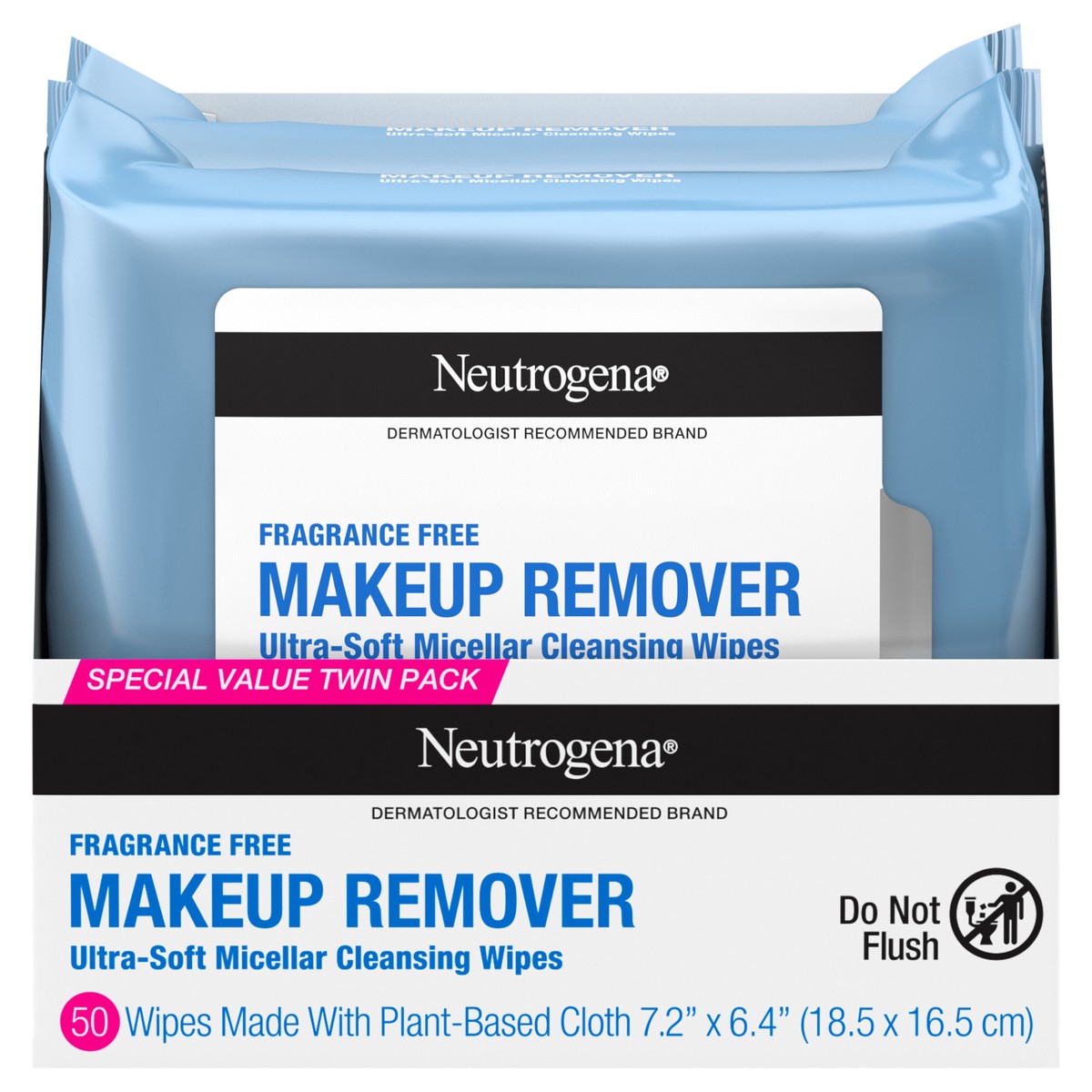 slide 1 of 10, Neutrogena Makeup Remover Ultra-Soft Micellar Cleansing Wipes. Fragrance-Free, 25 Count, Twin Pack, 50 ct