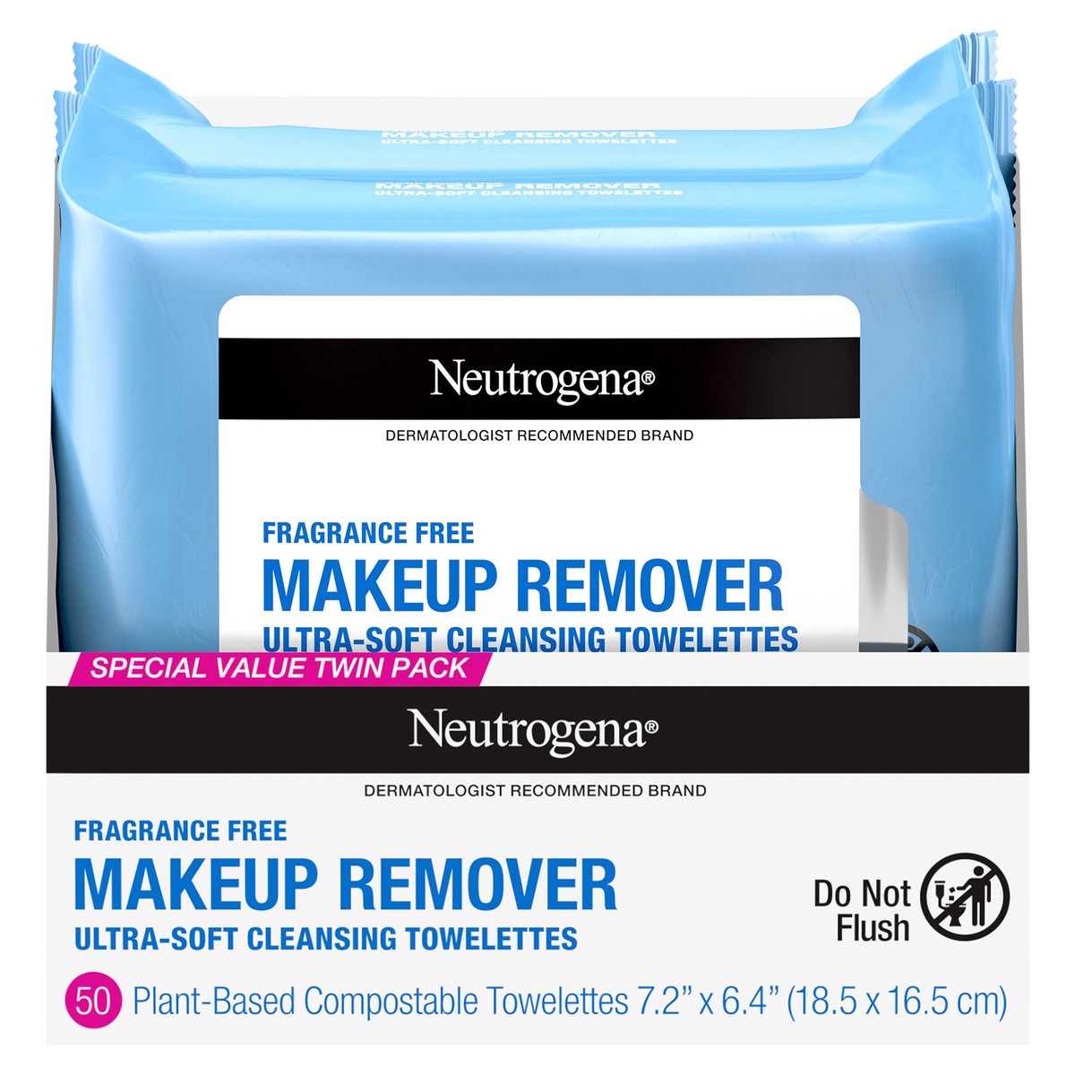 slide 9 of 10, Neutrogena Fragrance-Free Makeup Remover Wipes, Daily Facial Cleanser Towelettes, Gently Removes Oil & Makeup, Alcohol-Free Makeup Wipes, Twin Pack, 2 x 25 ct, 50 ct