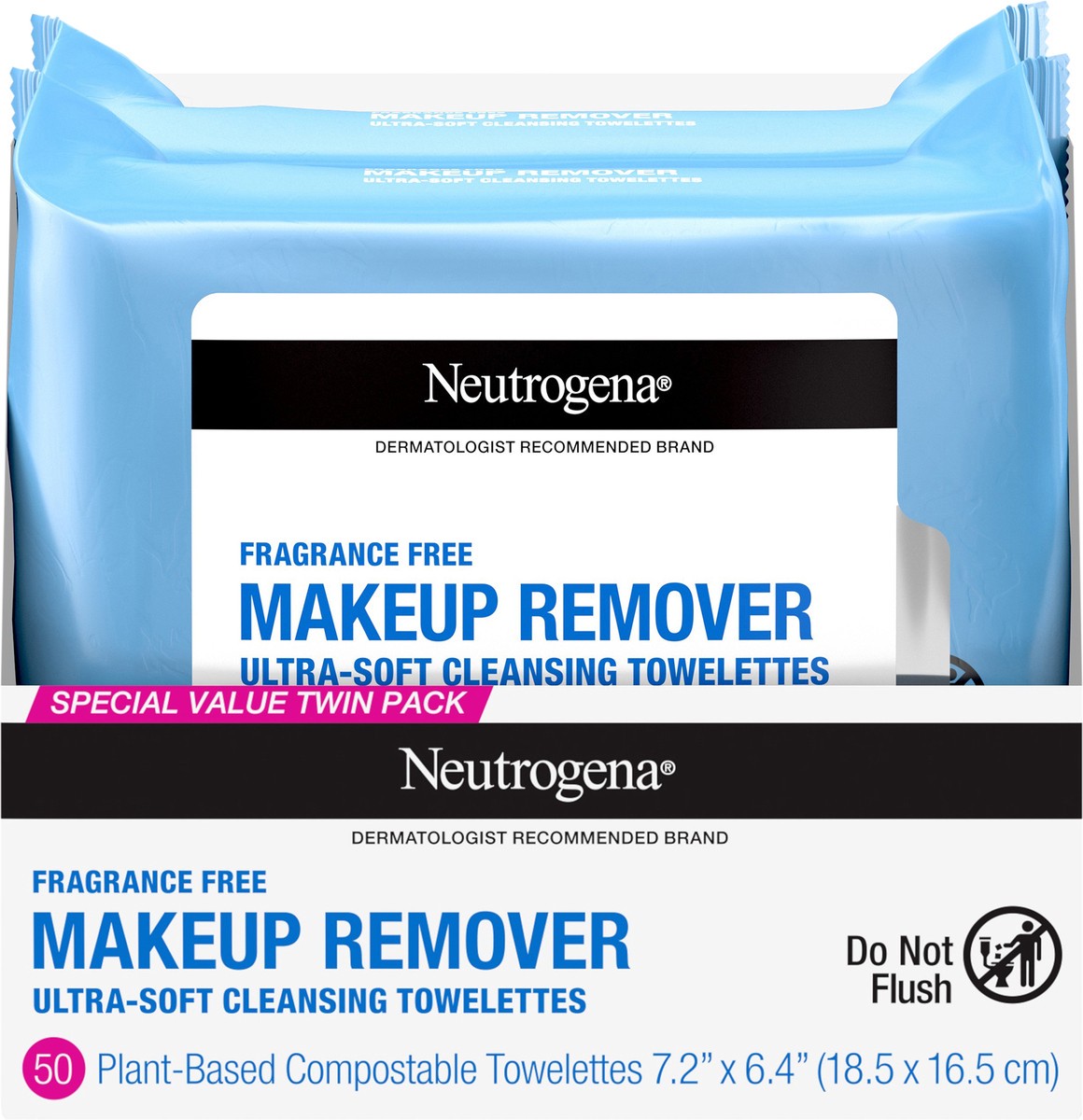 slide 5 of 10, Neutrogena Fragrance-Free Makeup Remover Wipes, Daily Facial Cleanser Towelettes, Gently Removes Oil & Makeup, Alcohol-Free Makeup Wipes, Twin Pack, 2 x 25 ct, 50 ct