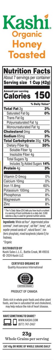 slide 7 of 13, Kashi Breakfast Cereal Organic Honey Toasted Oat, Family Breakfast, Box, 10.6 oz