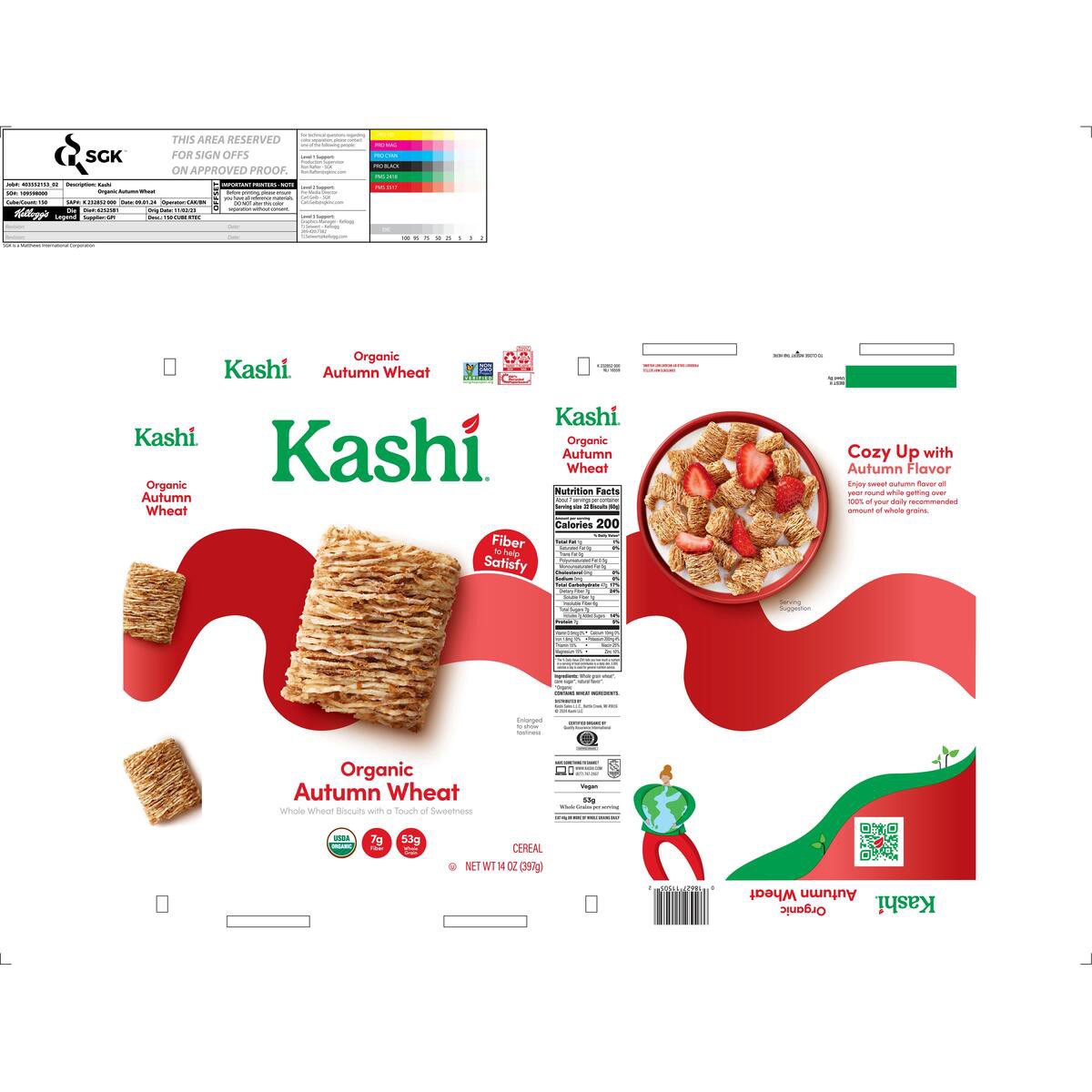 slide 5 of 12, Kashi Breakfast Cereal, Family Breakfast, Organic Fiber Cereal, Autumn Wheat, (1 Box) - 14 oz, 14 oz