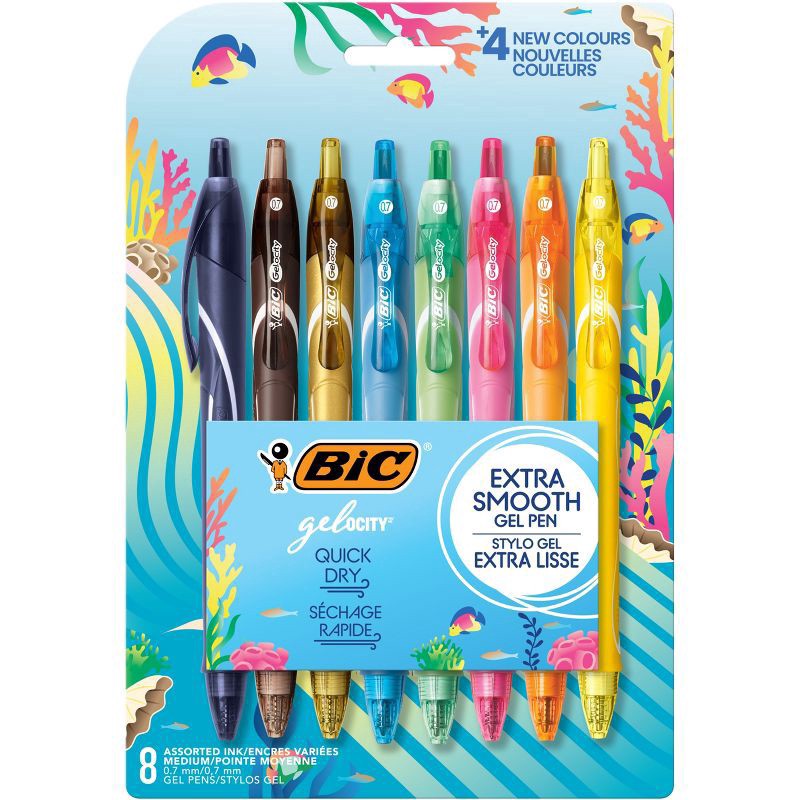 slide 1 of 2, BiC Gelocity 8pk Quick Dry Gel Pen Multicolored Ink Ocean Theme, 8 ct