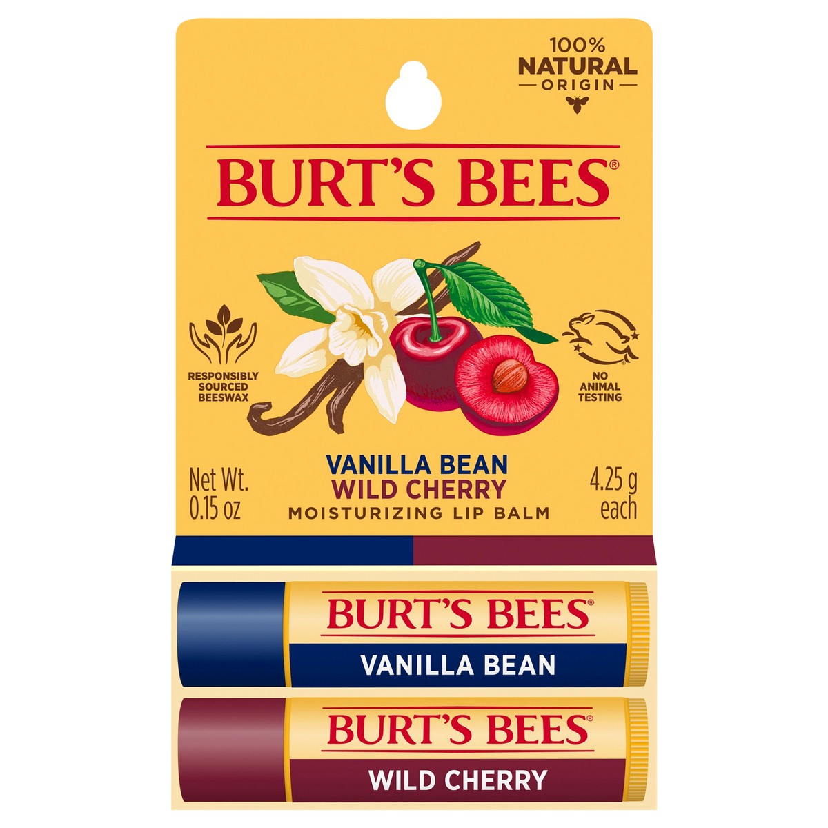 slide 1 of 22, Burt's Bees 100% Natural Moisturizing Lip Balm, Wild Cherry and Vanilla Bean - 2 Tubes, 2 ct