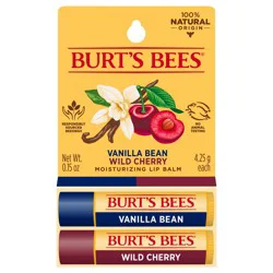 Burt's Bees 100% Natural Moisturizing Lip Balm, Wild Cherry and Vanilla Bean - 2 Tubes