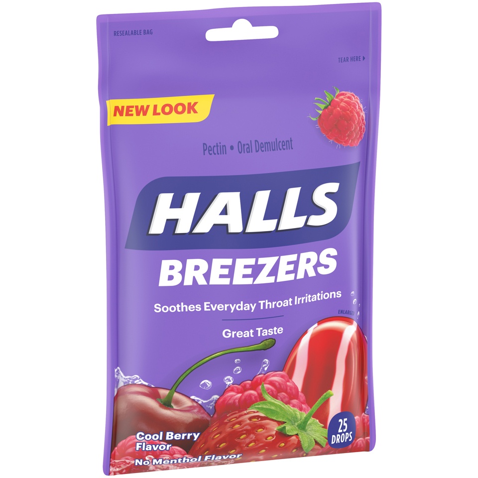 slide 3 of 6, Halls Breezers Cool Berry Throat Drops, 25 ct