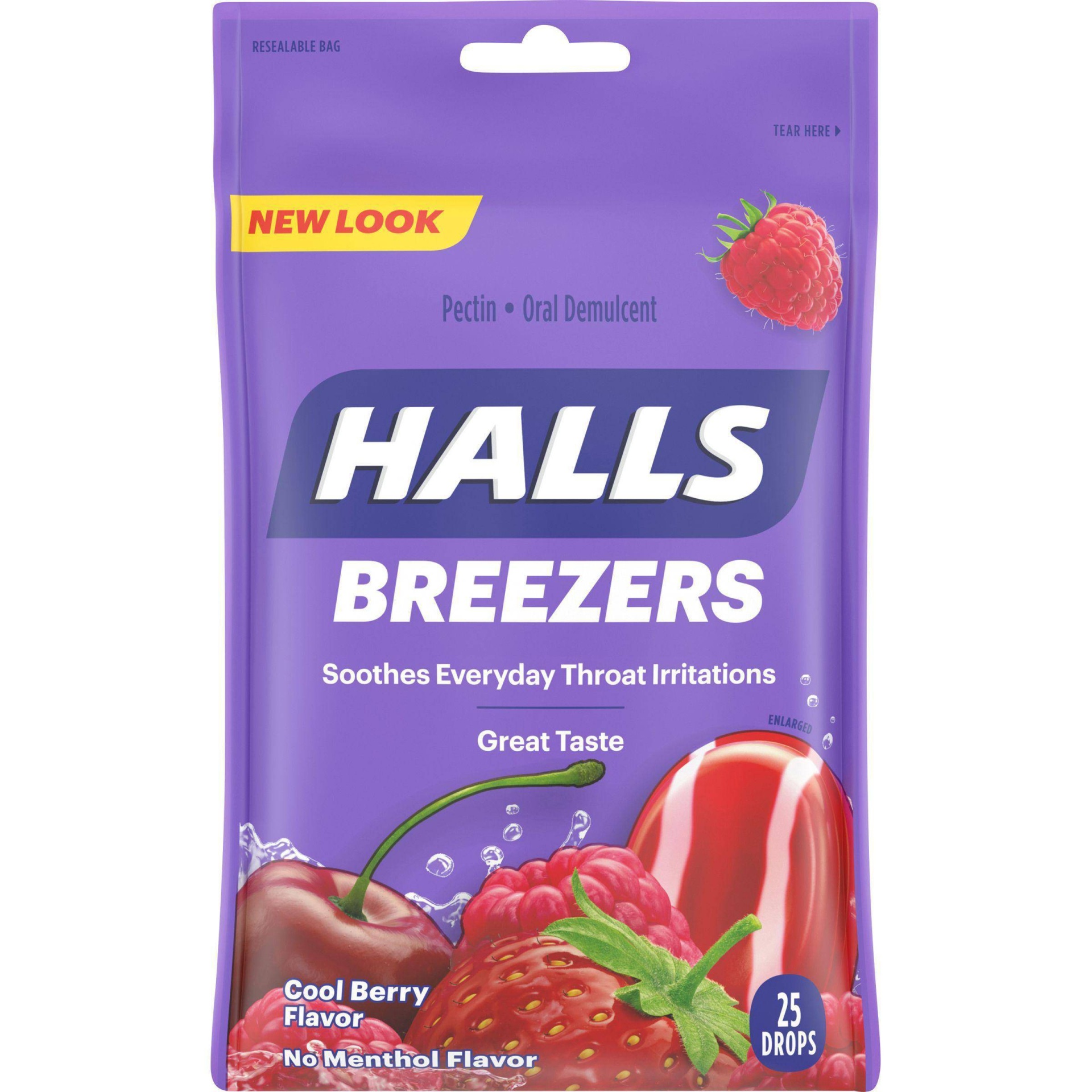 slide 1 of 6, Halls Breezers Cool Berry Throat Drops, 25 ct