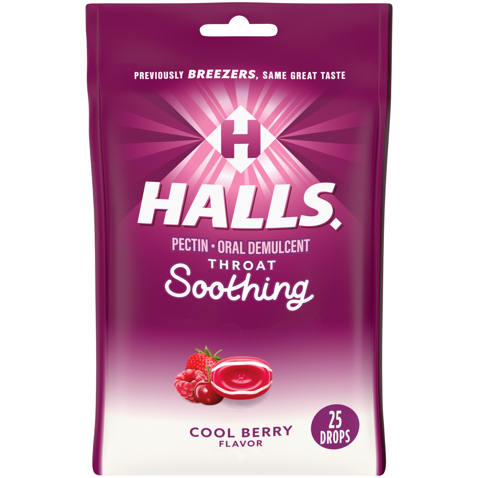 slide 1 of 6, Halls Throat Soothing Cool Berry Flavor Drops 25 ea, 25 ct
