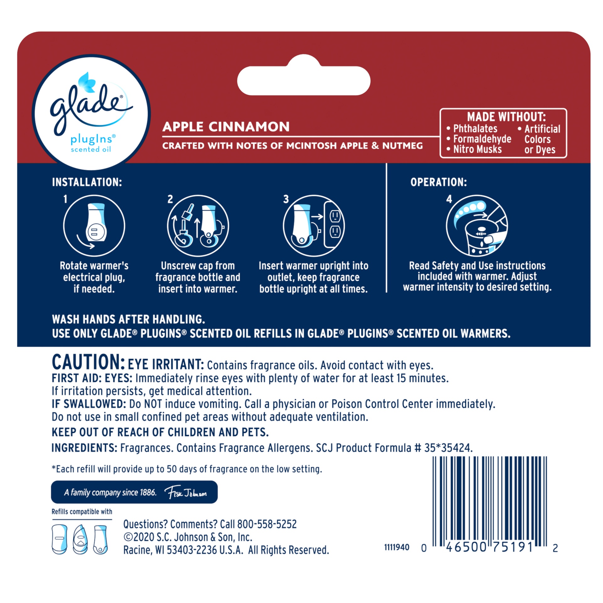 Glade Plugins Scented Oil Apple Cinnamon Air Freshener Refill 3 ct Shipt
