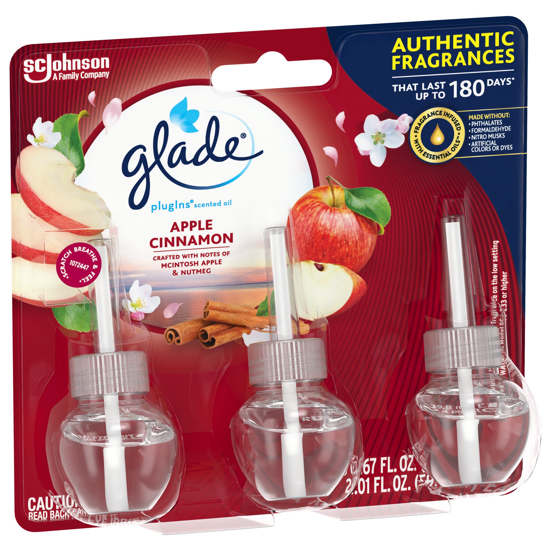 slide 5 of 5, Glade PlugIns Scented Oil 3 Refills, Air Freshener, Apple Cinnamon, 3 x 1.34 oz, 3 ct