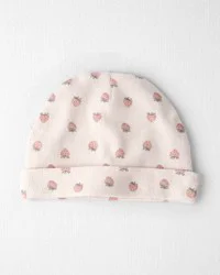 Baby Girl Organic Cotton Rib Cap in Strawberry Print 0-3M