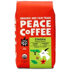 Peace Coffee Organic Ethiopia Light Roast Whole Bean - 12 oz