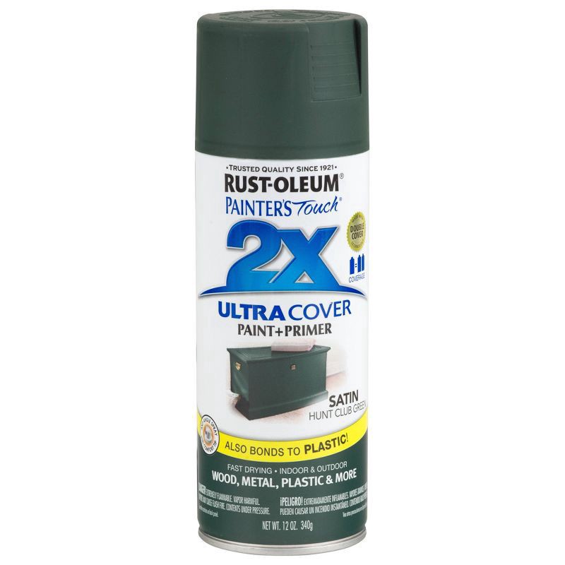 slide 3 of 10, Rust-Oleum 12oz 2X Painter's Touch Ultra Cover High Gloss Spray Paint Hunt Green, 12 oz