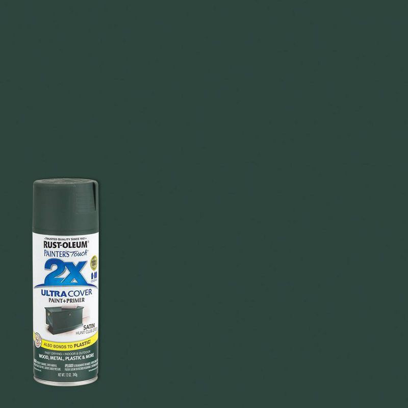 slide 1 of 10, Rust-Oleum 12oz 2X Painter's Touch Ultra Cover High Gloss Spray Paint Hunt Green, 12 oz