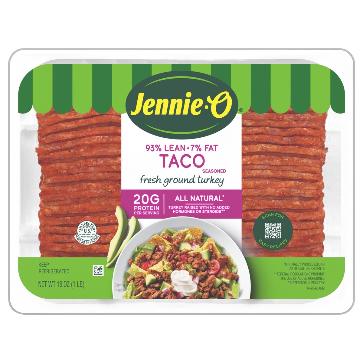 slide 1 of 7, JENNIE-O Taco Seasoned Ground Turkey - 1 lb. tray, 16 oz