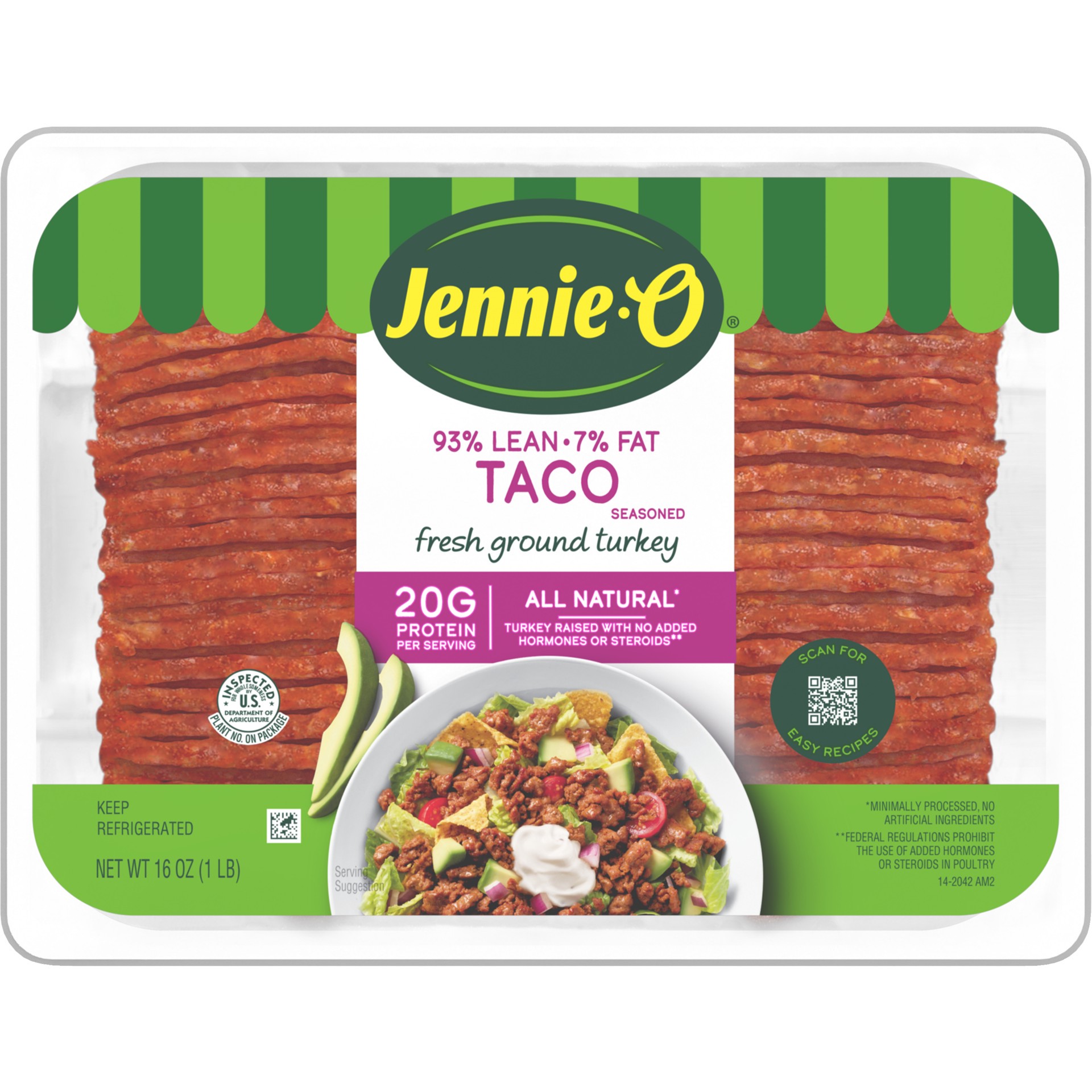 slide 1 of 7, Jennie-O JENNIE-O Taco Seasoned Ground Turkey - 1 lb. tray, 16 oz