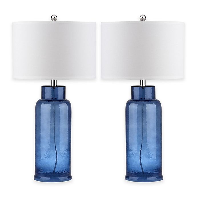 slide 1 of 1, Safavieh Bottle Glass Table Lamp - Blue with White Drum Shade, 2 ct