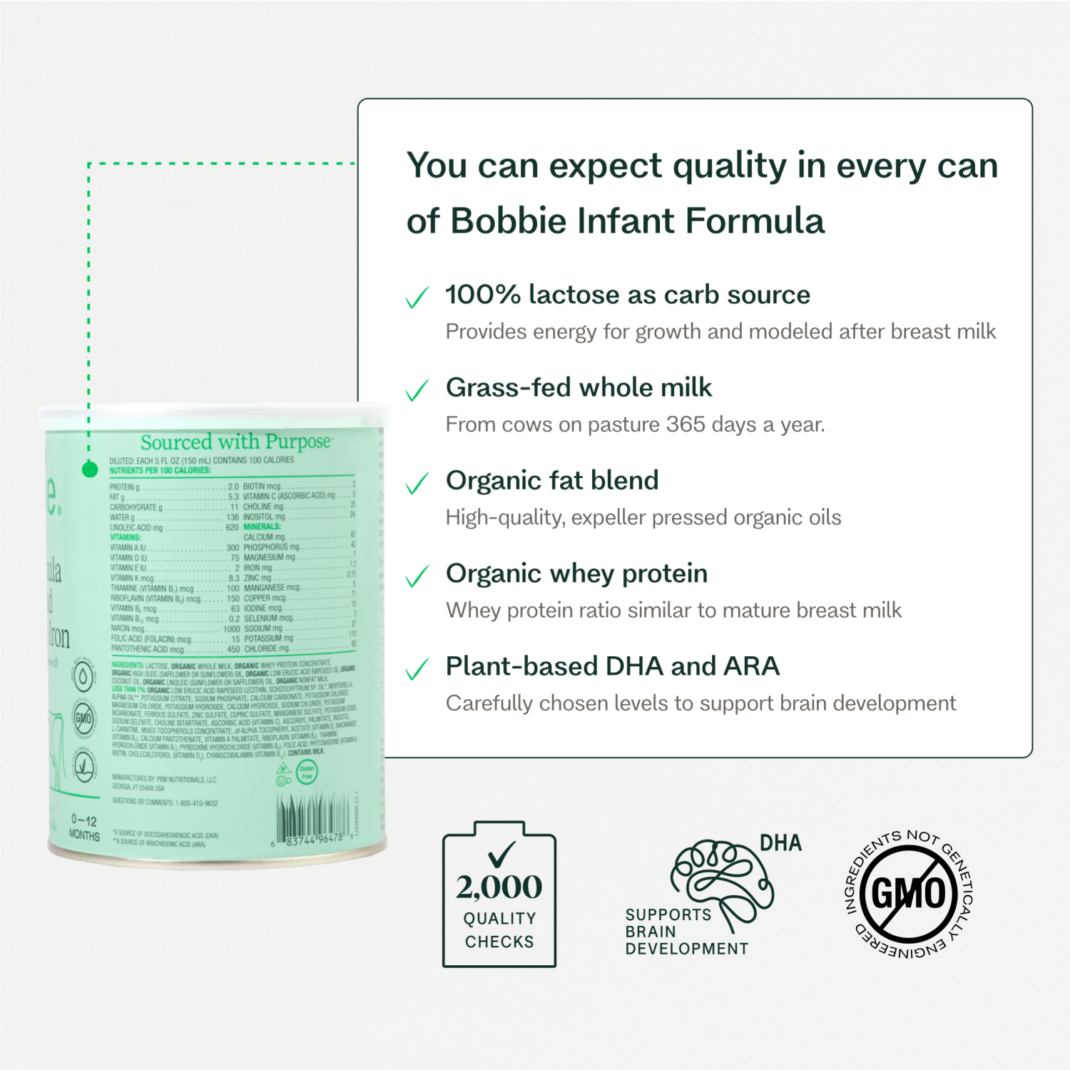 slide 3 of 8, Bobbie Grass Fed Whole Milk Infant Formula 14.1oz., 14.1 oz