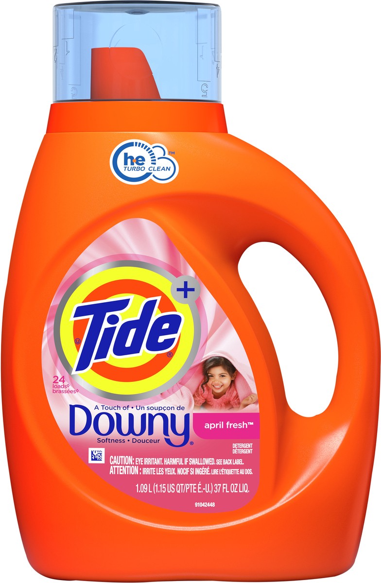 slide 5 of 5, Tide plus Downy, Liquid Laundry Detergent, April Fresh, 37 fl oz, 24 loads, HE Compatible, 37 fl oz