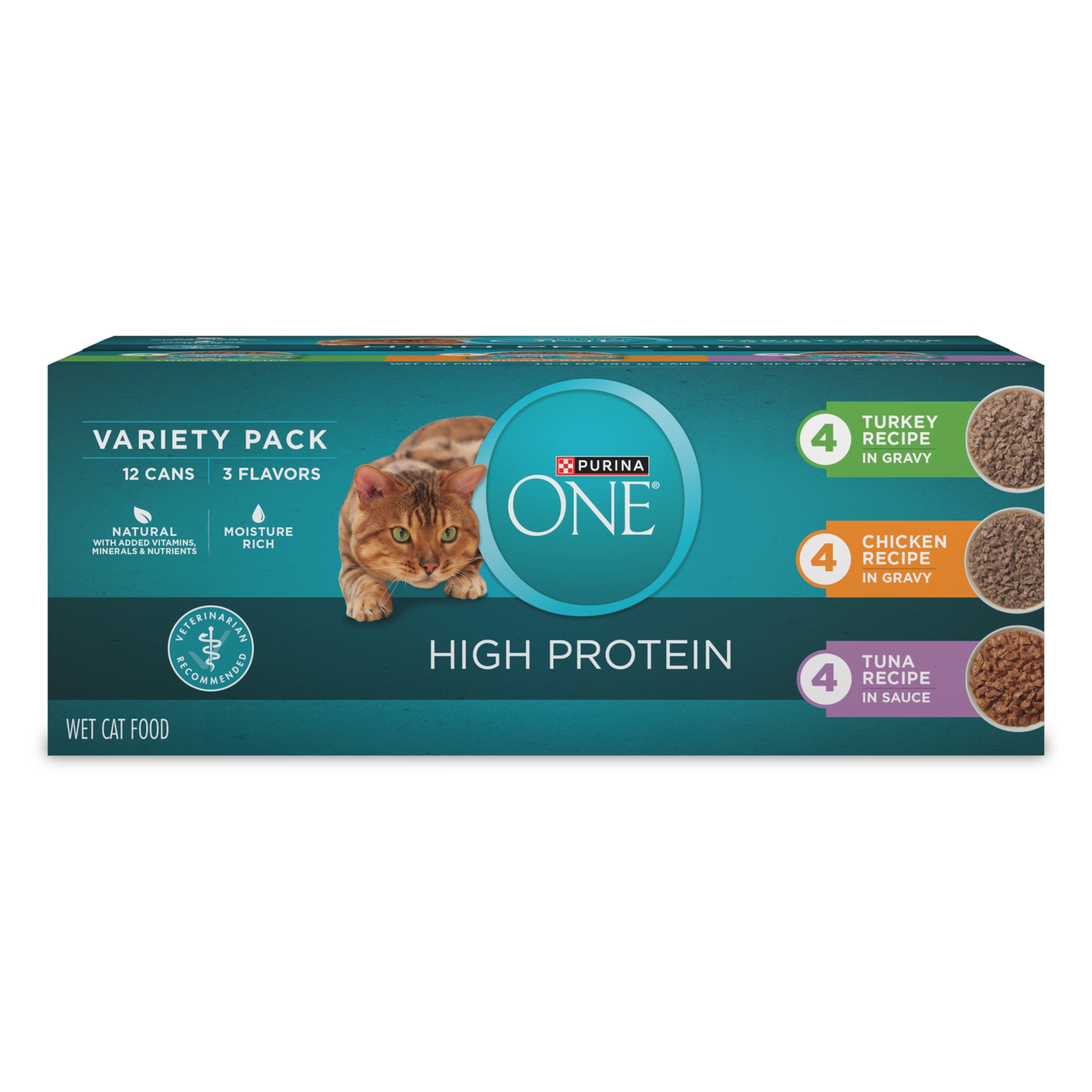 slide 1 of 7, ONE Purina ONE Natural, High Protein Cat Food Variety Pack, Turkey, Chicken and Tuna Recipes, 2.25 lb