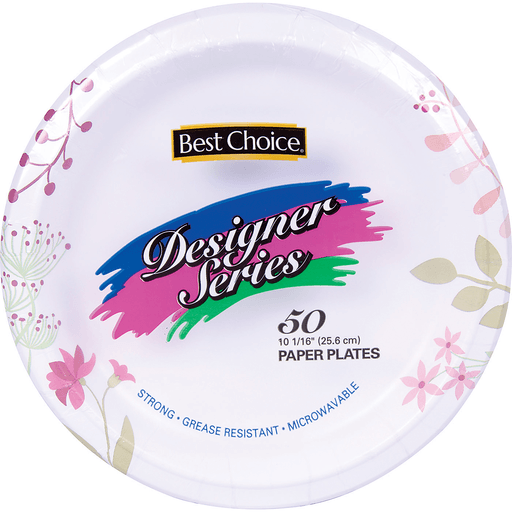 slide 1 of 1, Best Choice Designer Series Paper Plates, 50 ct; 10 1/16 Inch