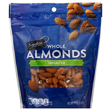 slide 1 of 1, Signature Select Almonds Whole Unsalted Pouch, 16 oz