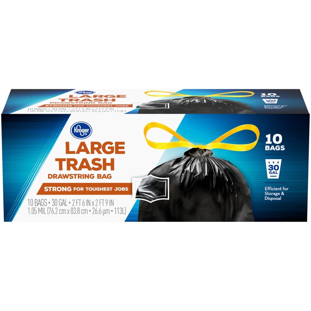 slide 2 of 3, Kroger 30 Gallon Large Drawstring Trash Bags, 10 ct