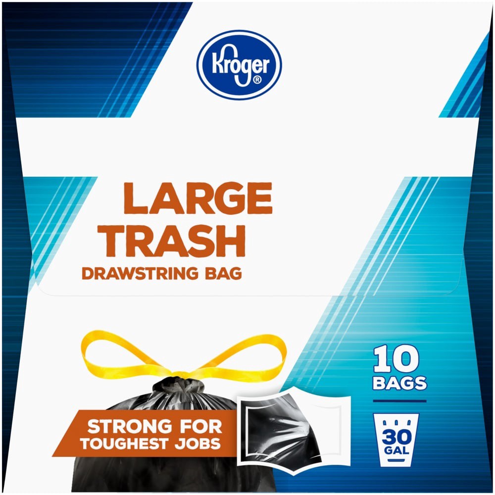 slide 3 of 3, Kroger 30 Gallon Large Drawstring Trash Bags, 10 ct