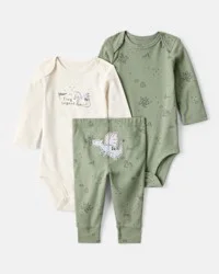 Carter's Baby Boy Dragon Print Cotton Long-Sleeve Bodysuit & Pant Set - Green/White - 12M