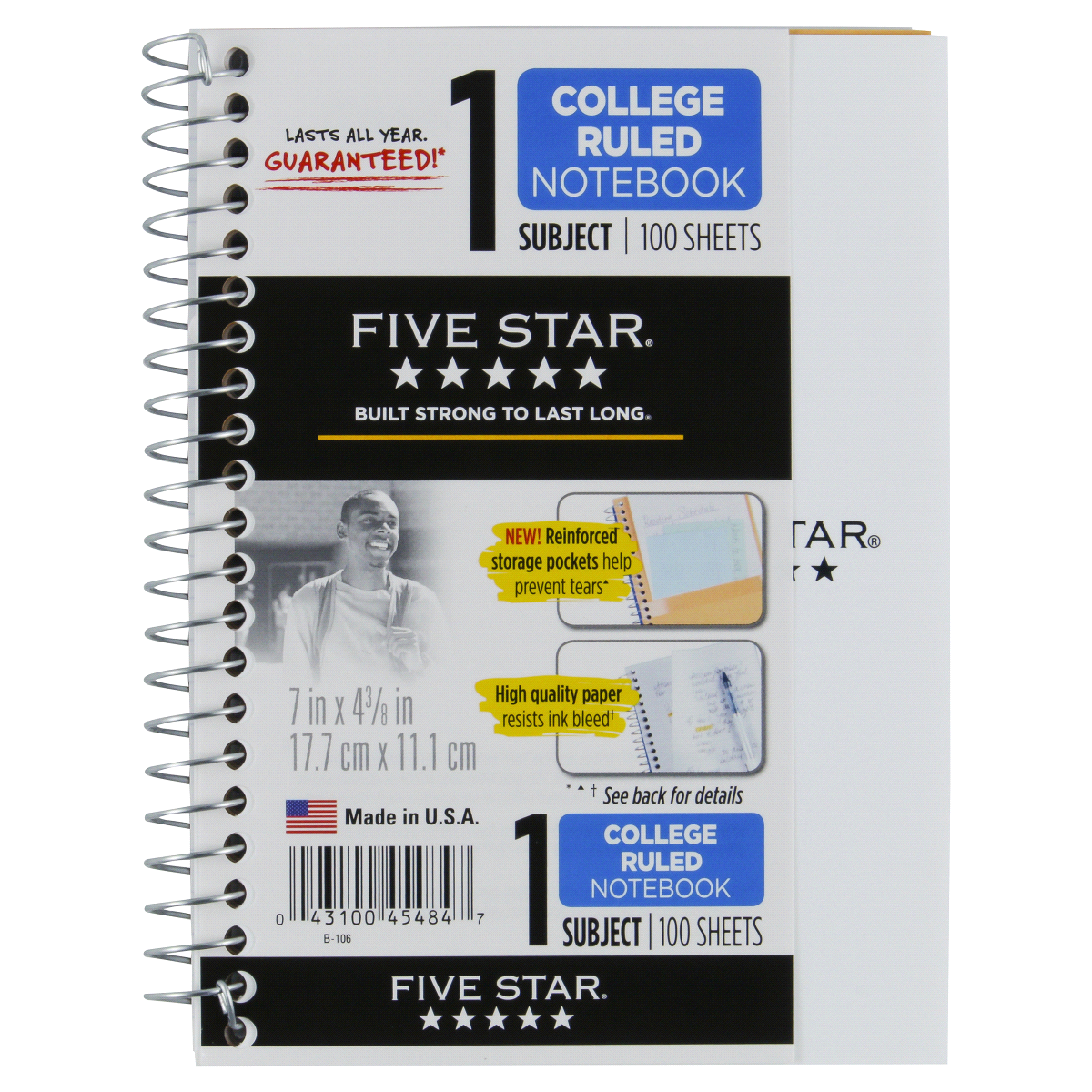 slide 1 of 3, Five Star 45484 Personal Wirebound College Ruled 5-1/2 x 7 Notebook, 1 ct