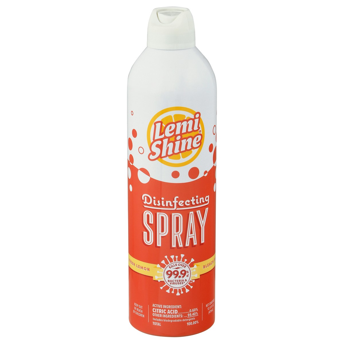 slide 2 of 10, Lemi Shine Bleach Free Fresh Lemon Disinfecting Spray 13.9 fl oz, 13.90 fl oz