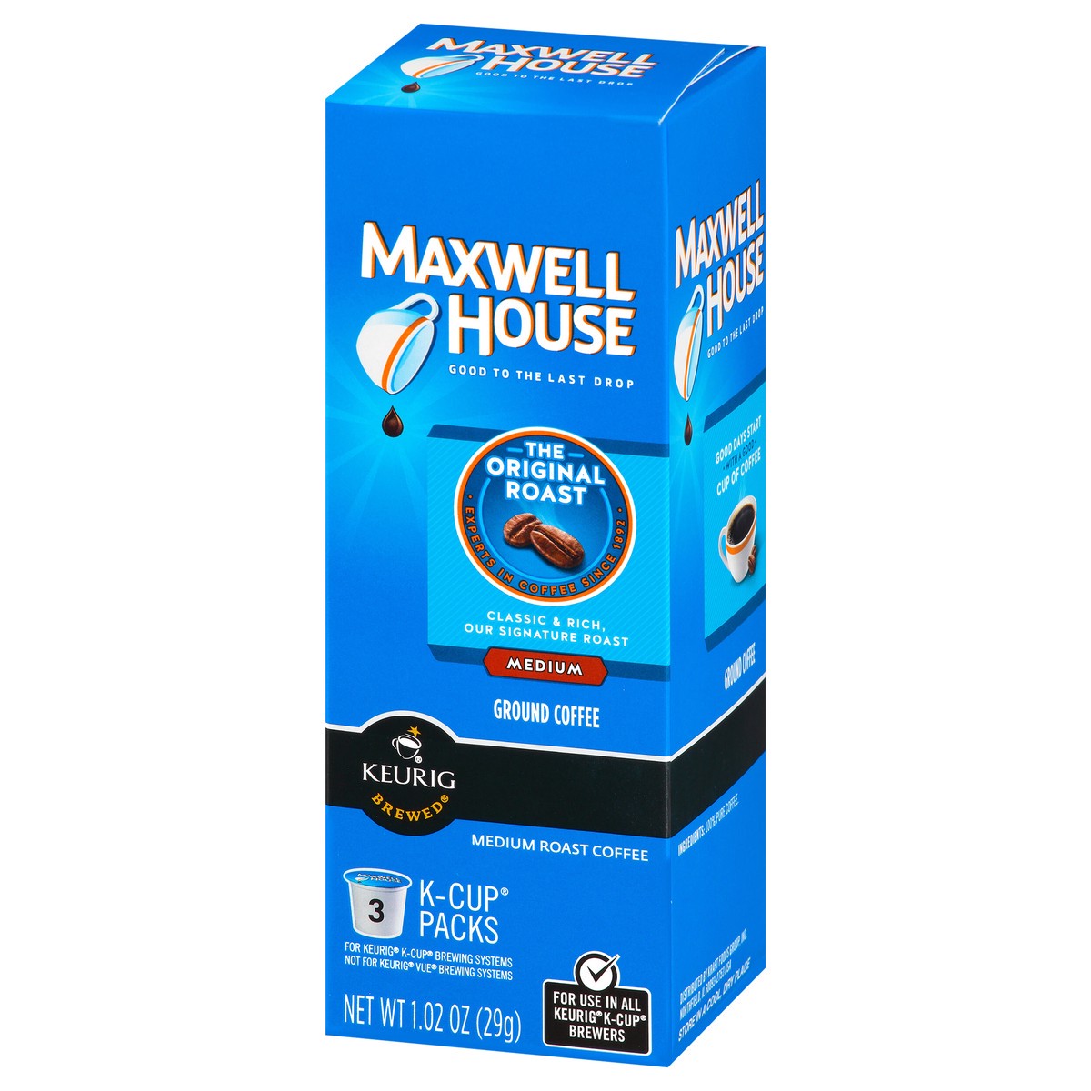 slide 5 of 12, Maxwell House The Original Roast Medium Roast K-Cup Coffee Packs, 3 ct Box, 1.02 oz