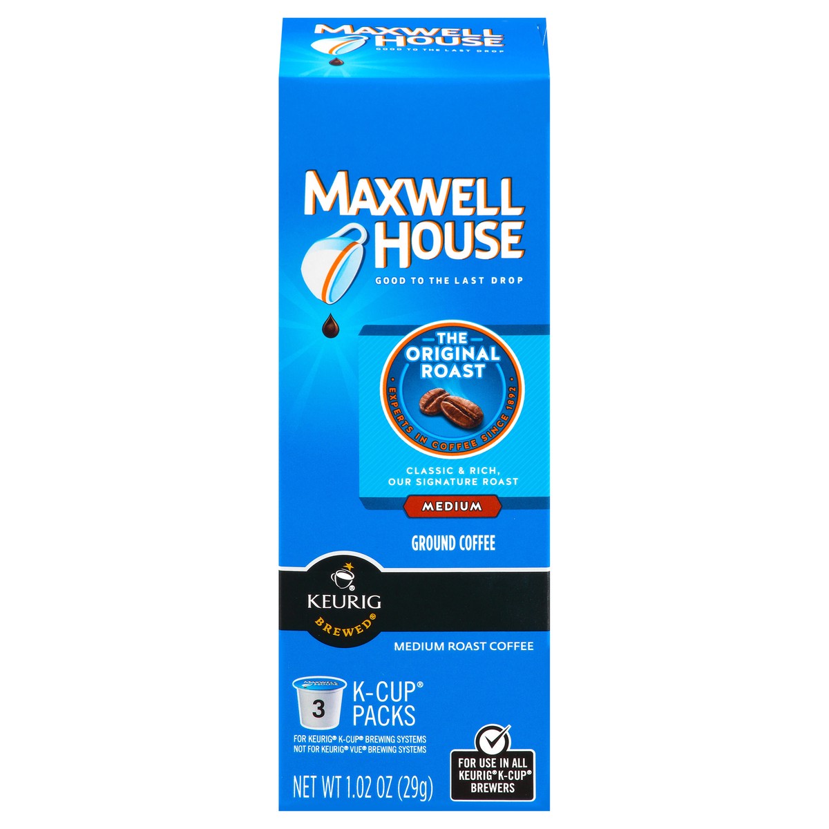 slide 1 of 12, Maxwell House The Original Roast Medium Roast K-Cup Coffee Packs, 3 ct Box, 1.02 oz