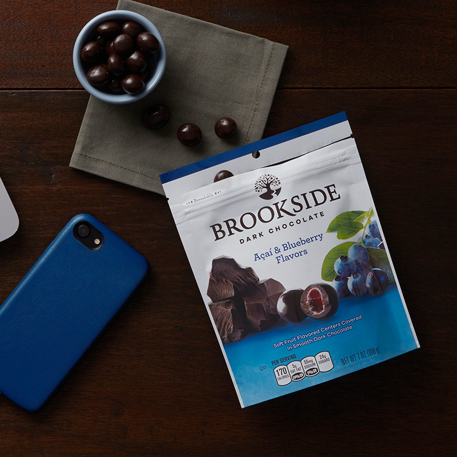 slide 3 of 4, Brookside Dark Chocolate with Acai and Blueberry Flavors, 7 oz