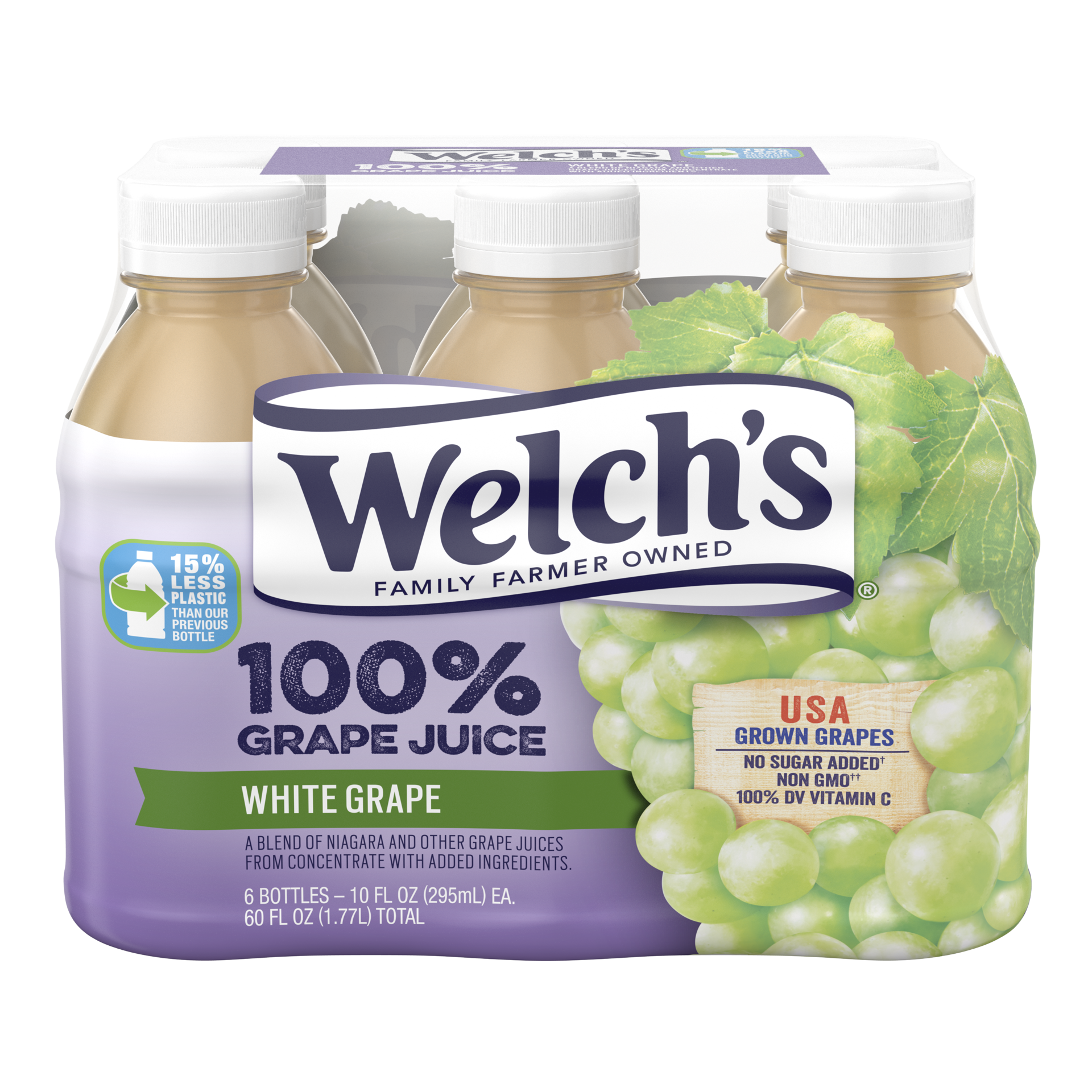 slide 1 of 5, Welch's 100% Grape Juice, White Grape, 10 Fl Oz On-the-Go Bottle (Pack of 6), 60 fl oz