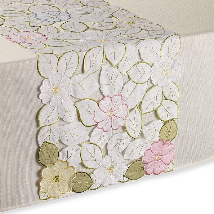 slide 1 of 1, Sam Hedaya Springtime Cutwork Table Runner, 36 in