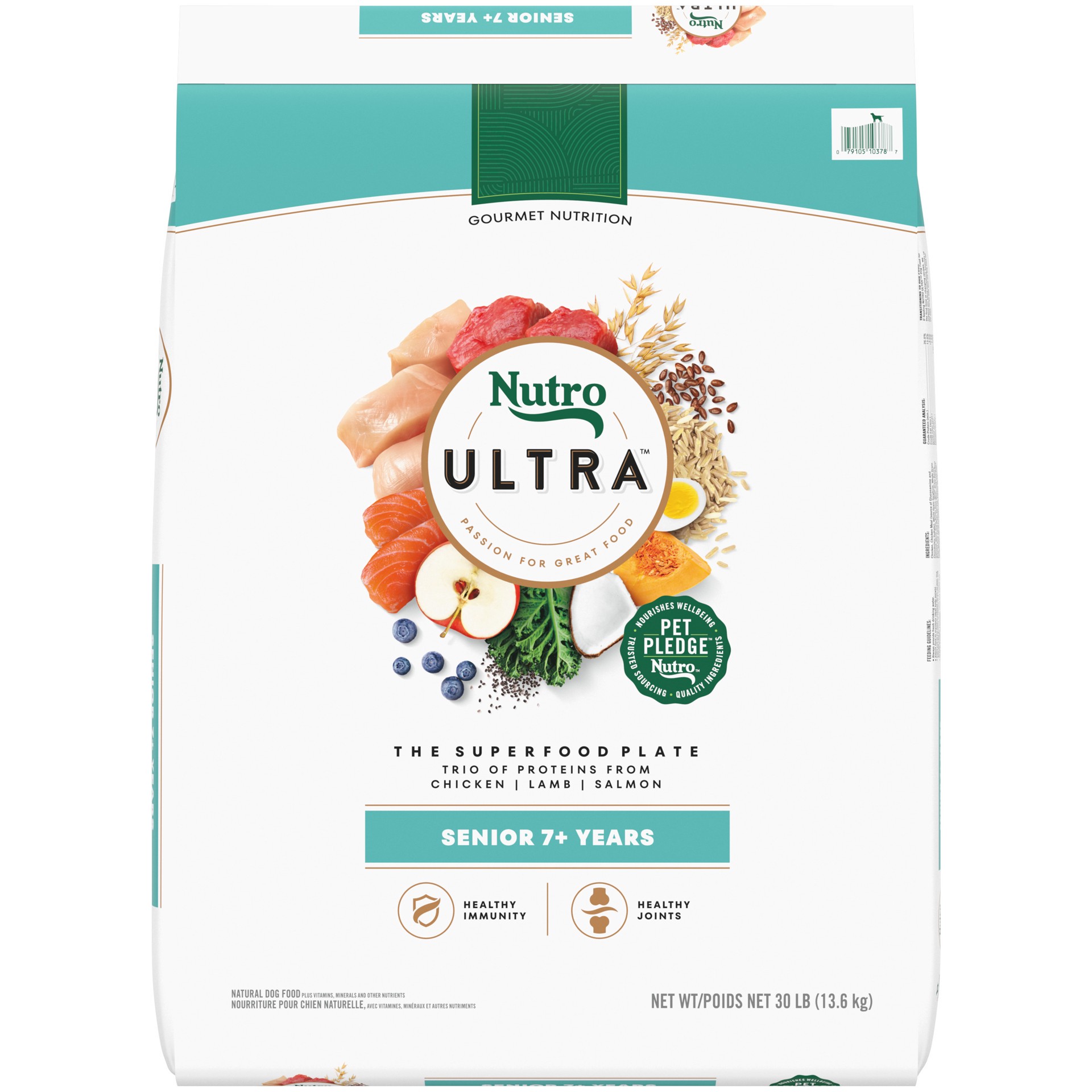 slide 1 of 5, Nutro Ultra Senior Dry Dog Food with a Trio of Proteins from Chicken, Lamb and Salmon, 30 lb. Bag, 30 Lb