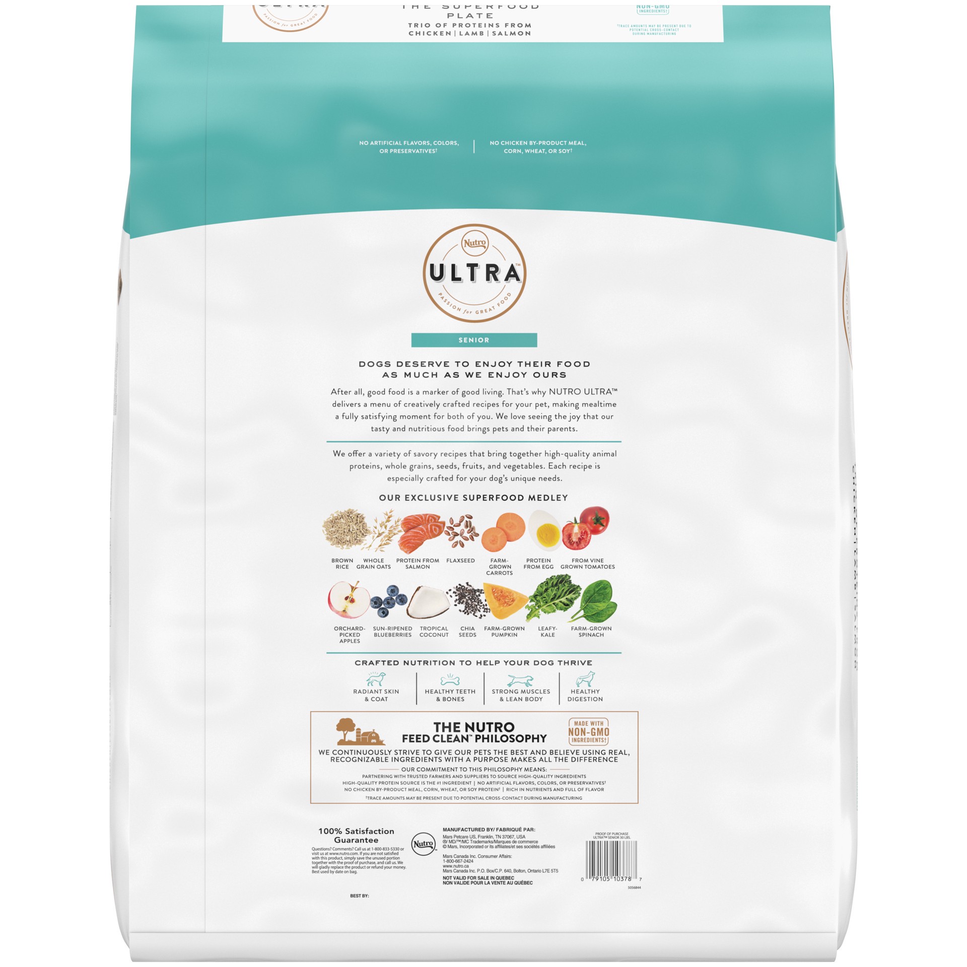 slide 3 of 5, Nutro Ultra Senior Dry Dog Food with a Trio of Proteins from Chicken, Lamb and Salmon, 30 lb. Bag, 30 Lb