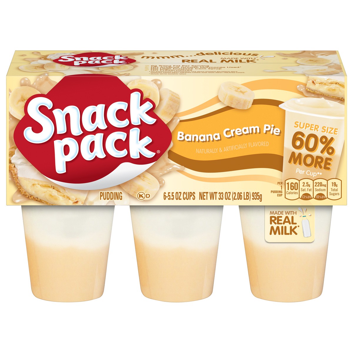 slide 1 of 5, Snack Pack Banana Cream Pie Pudding Super Size Cup/Tub/Bowl 6 ea, 6 ct