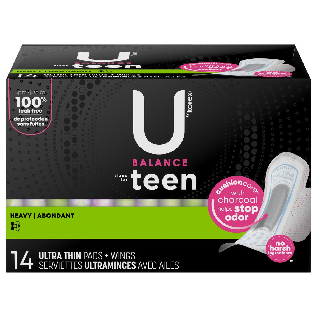 slide 1 of 5, U by Kotex Balance Sized for Teens Ultra Thin Pads with Wings, Heavy Absorbency, 14 Count, 14 ct