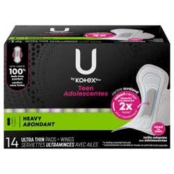 U by Kotex Balance Teen Ultra Thin Pads with Wings, Heavy Absorbency, 14 Count