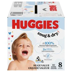 Huggies Snug & Dry Baby Diapers, Size 8 (46+ lbs), 80 Ct