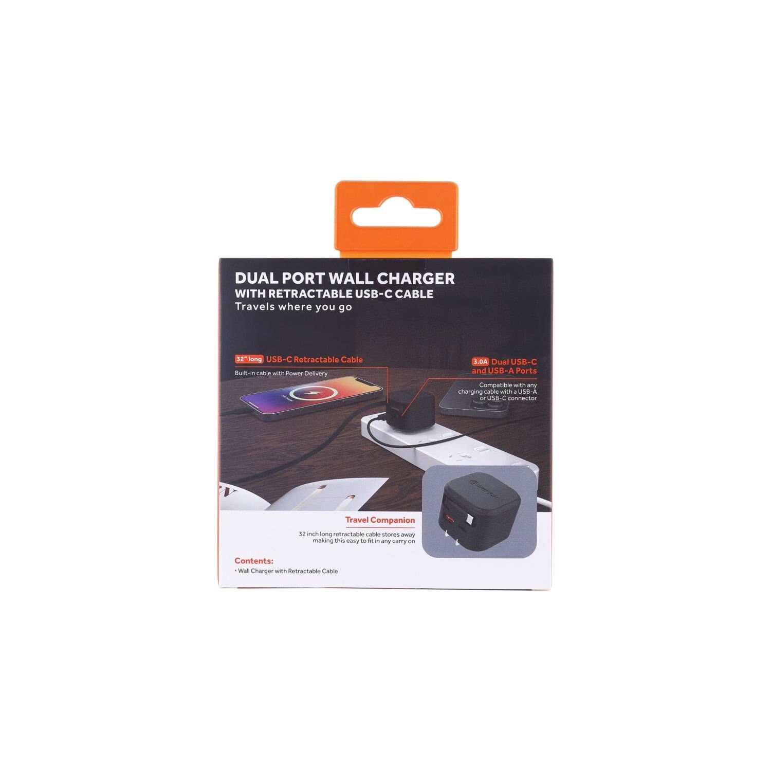 slide 3 of 4, Griffin Bros. 35w Pd Dual Wall Charger With Retractable C Cable, 1 ct